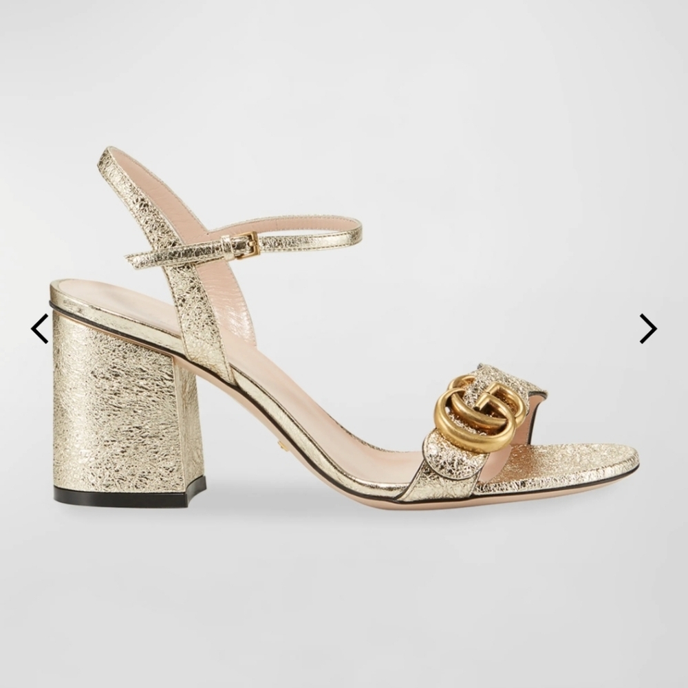 $920 Gucci Marmont GG Metallic Gold Leather Block Heel  Sandals EU 41.5 US 11.5 - Picture 3 of 12